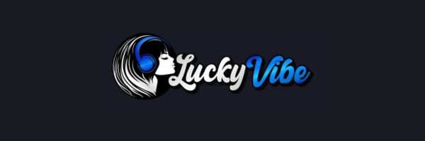 LuckyVibe Casino banner with a mobile pokie in portrait mode